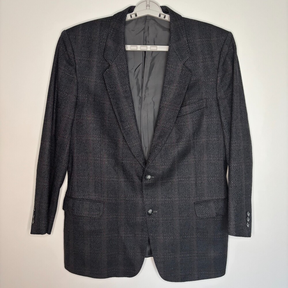 FREY Wool & Cashmere Sportcoat 44 Short (Euro 27) West German Gray Plaid Red